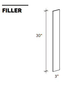 3" Filler Strip - White Shaker - 3"W x 30"H x 3/4"D