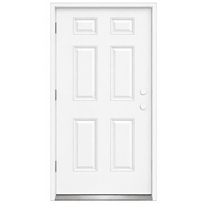 MDW 32" x 80" 6 Panel Steel Exterior Door – Left Hand Outswing – 4 5/8" Composite Frame