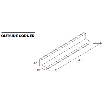 Outside Corner Moulding - White Shaker - 96"W x 3/4"H x 3/4"D