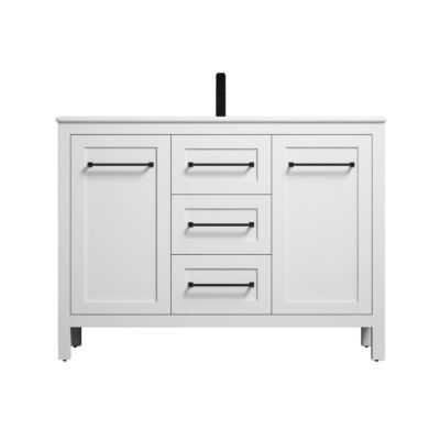 Presenza Arcadia 48" White Bathroom Vanity with Ceramic Top – Single Hole – Pre-Assembled