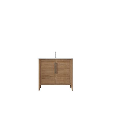 Presenza Terra 36" Natural Wood Bathroom Vanity with Ceramic Top – Single Hole – Pre-Assembled